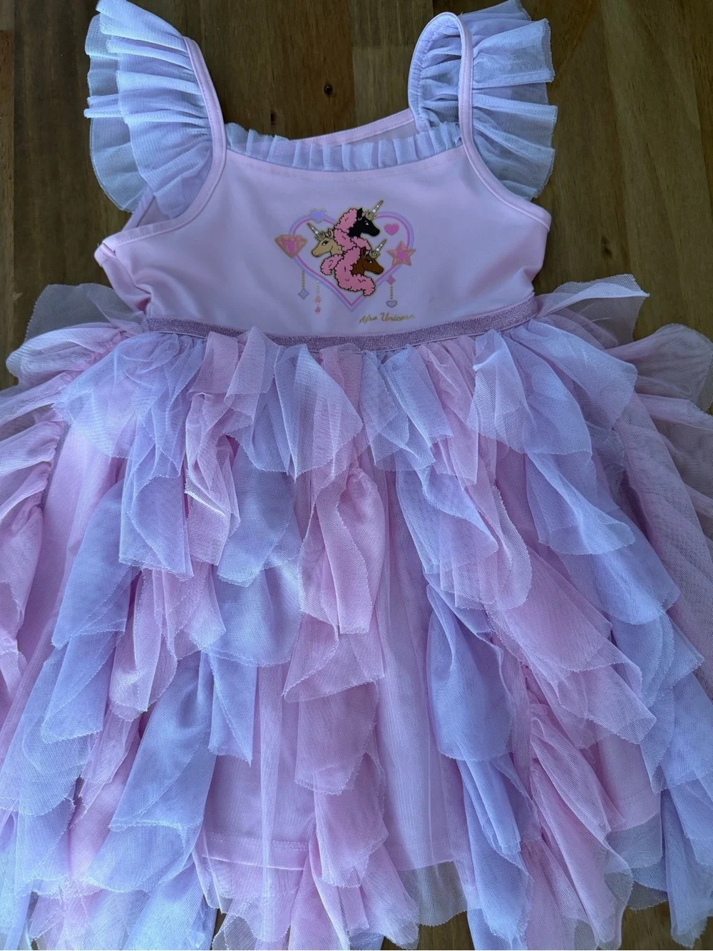 Girls Pink Unicorn Ruffle Tulle Dress Size 4T